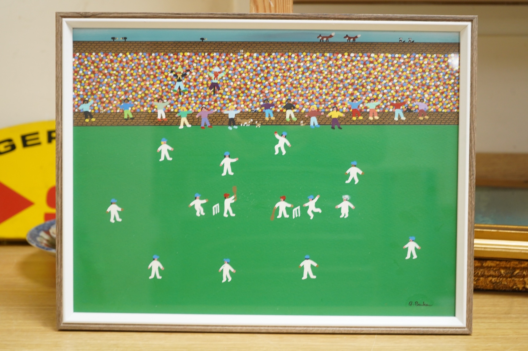 Gordon Barker (b.1960), 'What a Catch', cricketing scene, signed, acrylic, 29 x 39cm